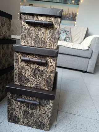 Cajas decorativas tela y madera