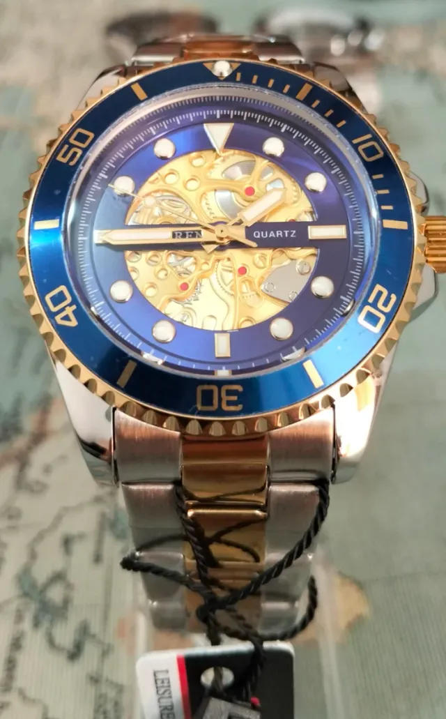 Reloj Curren Esqueleto Azul y Dorado