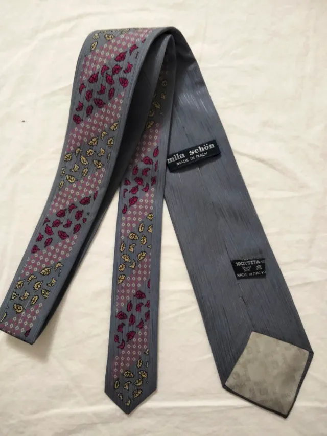 Cravatta Mila Schön seta grigio e rosa