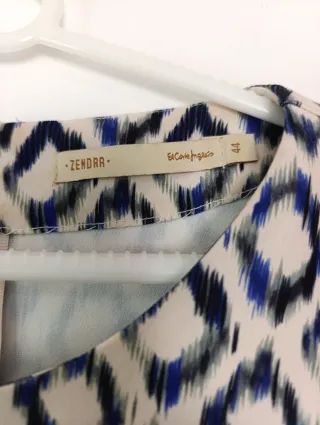 Blusa Corte Inglés Beige y Azul Talla 44