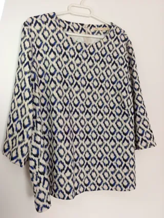 Blusa Corte Inglés Beige y Azul Talla 44