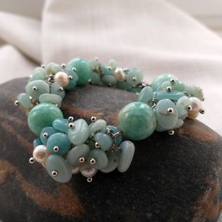 Pulsera Amazonita y Perlas Naturales