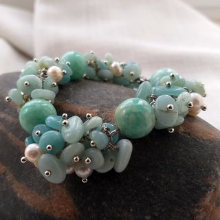 Pulsera Amazonita y Perlas Naturales