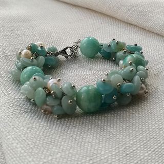 Pulsera Amazonita y Perlas Naturales