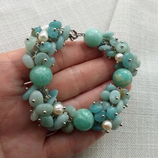 Pulsera Amazonita y Perlas Naturales