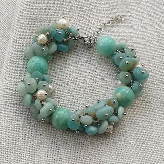 Pulsera Amazonita y Perlas Naturales