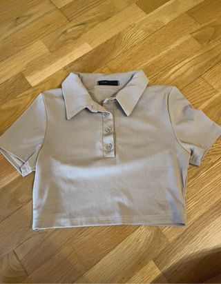 Top beige de canalé talla s