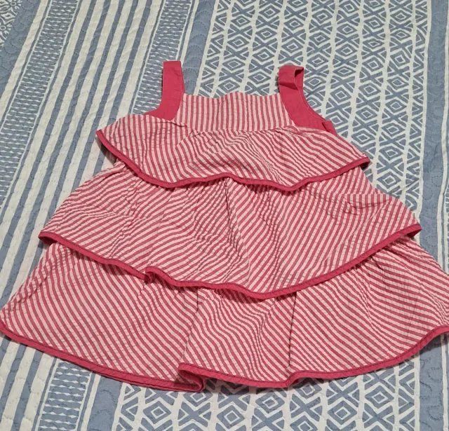 Vestido niña rosa rayas volantes