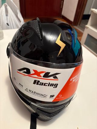 Casco Moto AXK Racing Negro Rayo Dorado