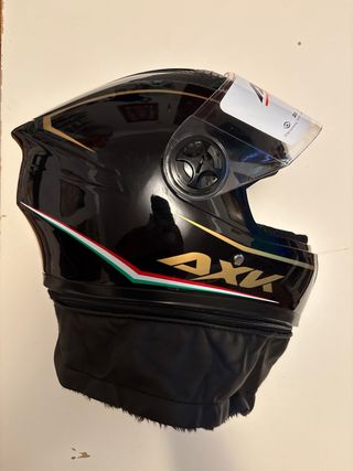 Casco Moto AXK Racing Negro Rayo Dorado