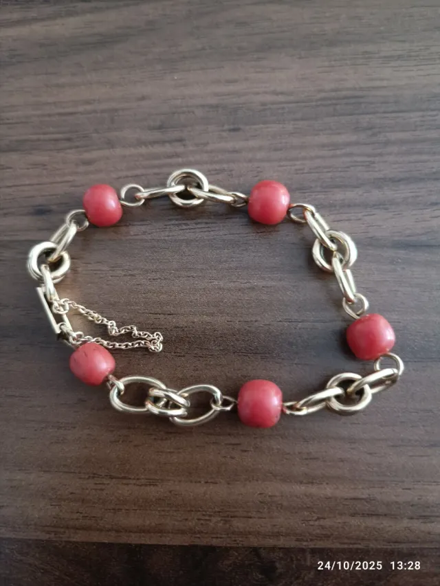 Pulsera oro y coral