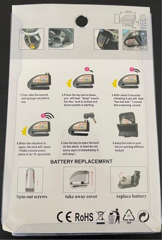 Candado Antirrobo negro con Alarma para Moto