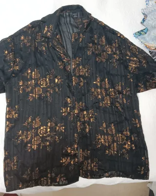 Camisa festiva hombre M negro dorado