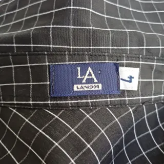 Camisa Lanidor 100% Algodão Preta Riscas Brancas