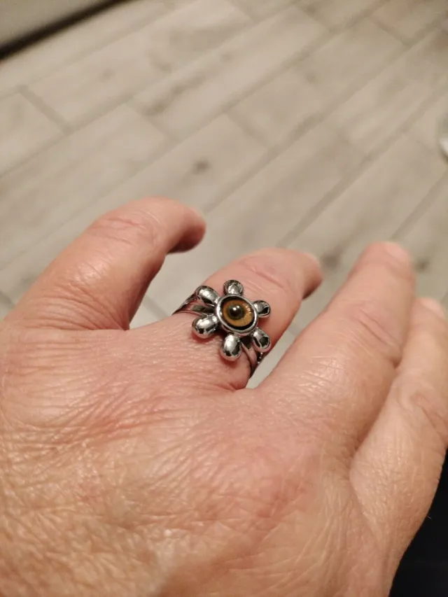 Anello acciaio con pietra marrone