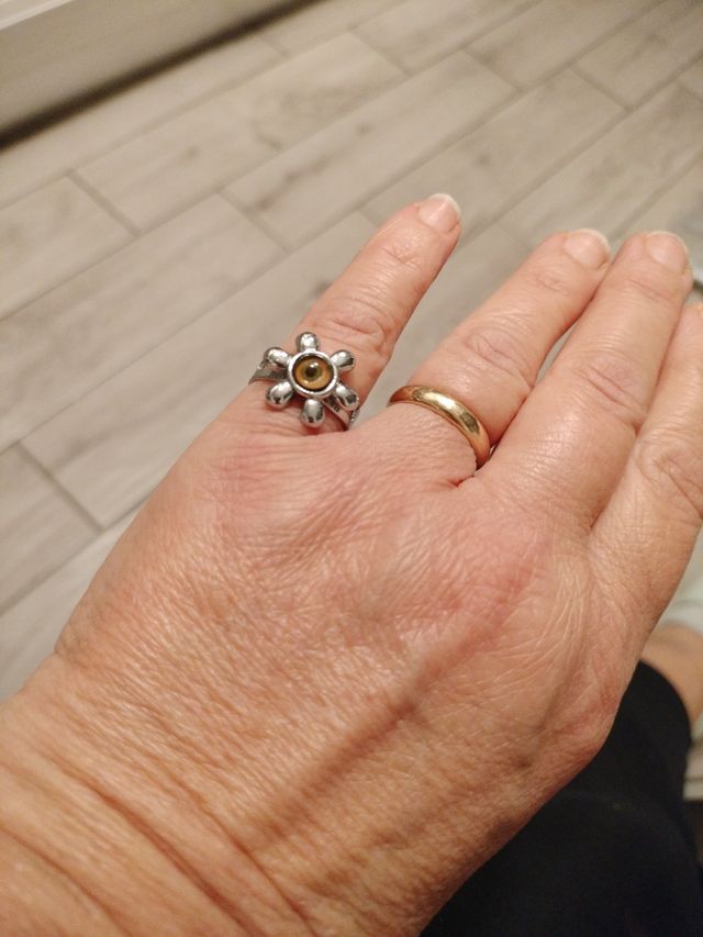 Anello acciaio con pietra marrone