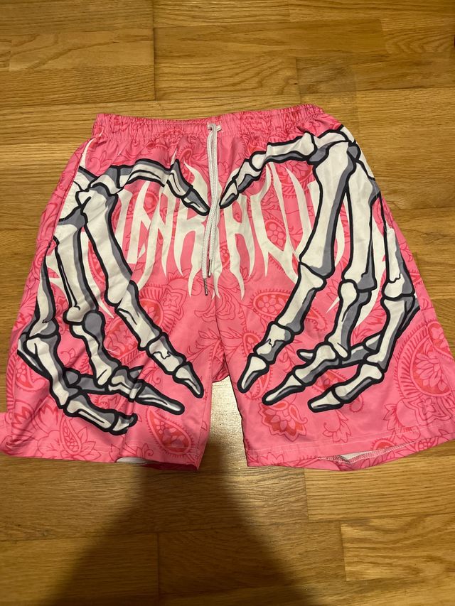 Pantalones cortos Romwe corazón esqueleto rosa