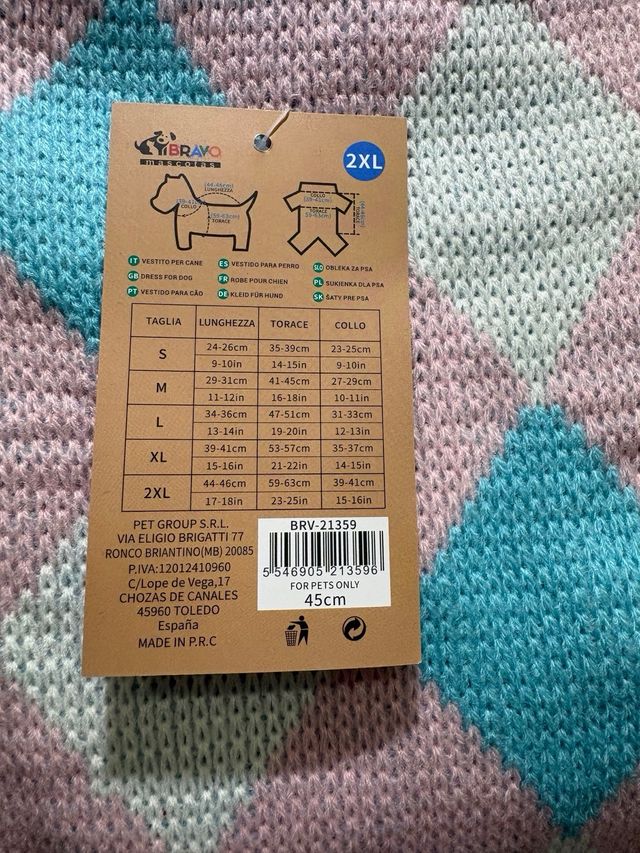 Vestito per cani a rombi taglia XXL