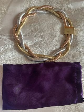 Collar bisutería trenzado oro, plata y rosa