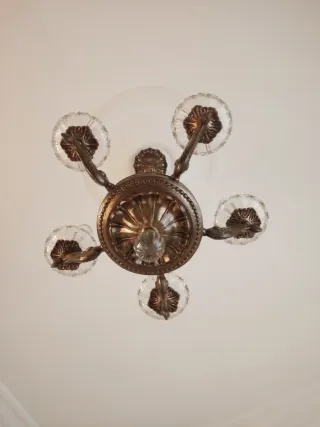 ANTIGUA LÁMPARA ARAÑA BRONCE Y CRISTAL