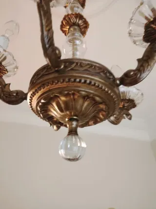 ANTIGUA LÁMPARA ARAÑA BRONCE Y CRISTAL