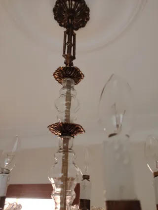 ANTIGUA LÁMPARA ARAÑA BRONCE Y CRISTAL
