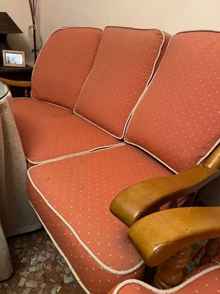 Sofá Tresillo Salón Tela y Madera