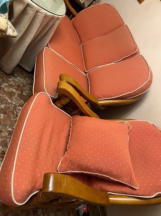 Sofá Tresillo Salón Tela y Madera