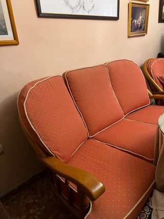 Sofá Tresillo Salón Tela y Madera