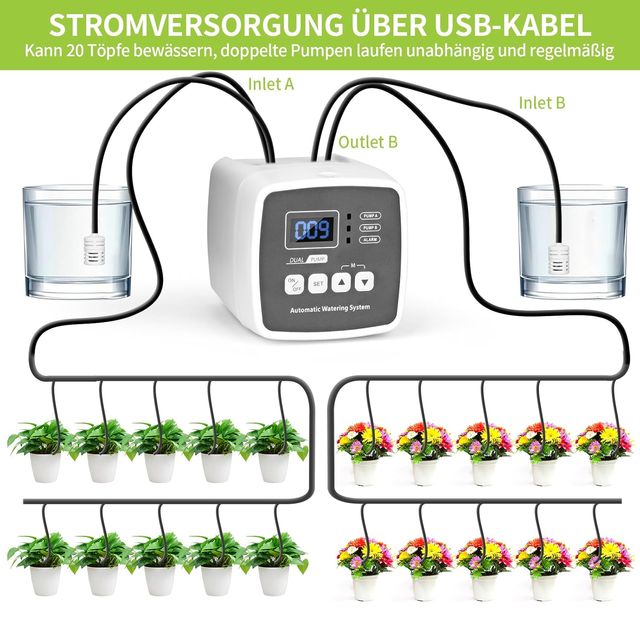 Kit con bomba de riego por goteo automático