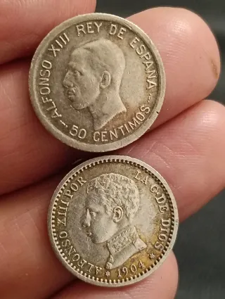 2 Monedas 50 Céntimos Plata Alfonso XIII