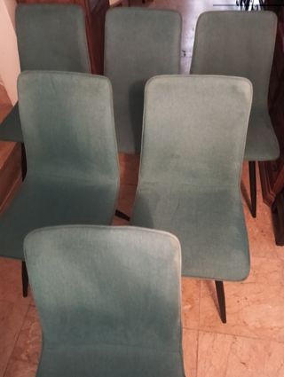 Seis sillas de comedor azul turquesa