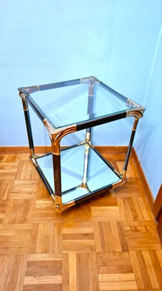 Mesa Auxiliar Art Decó Latón Cristal Antigua