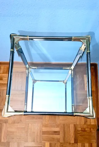Mesa Auxiliar Art Decó Latón Cristal Antigua