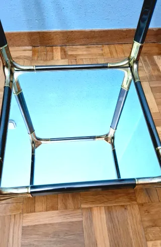 Mesa Auxiliar Art Decó Latón Cristal Antigua