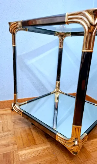 Mesa Auxiliar Art Decó Latón Cristal Antigua