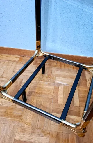 Mesa Auxiliar Art Decó Latón Cristal Antigua