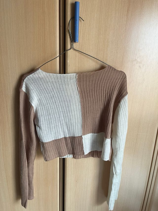 Camiseta Shein cuadros beige y blanco Talla Única