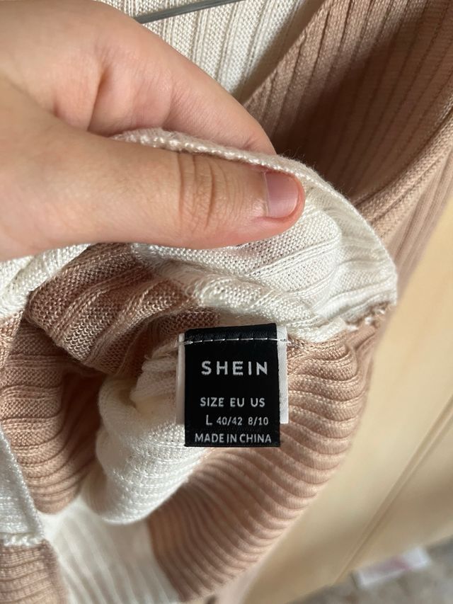 Camiseta Shein cuadros beige y blanco Talla Única