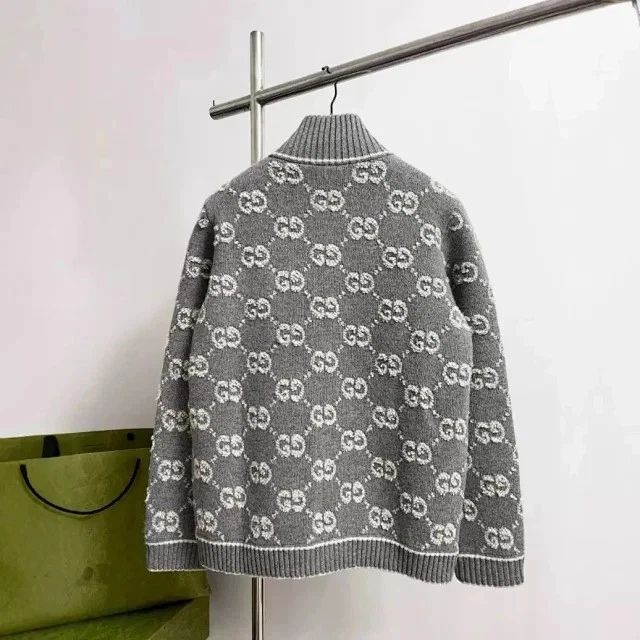 Suéter Cardigan Gucci GG Gris Blanco