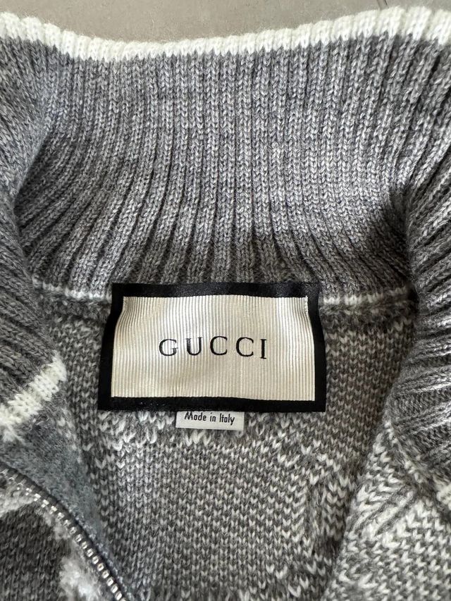 Suéter Cardigan Gucci GG Gris Blanco