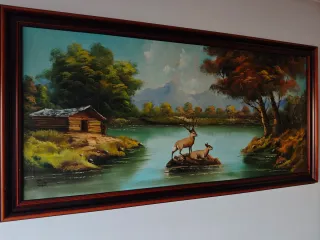 Cuadro grande paisaje con ciervos