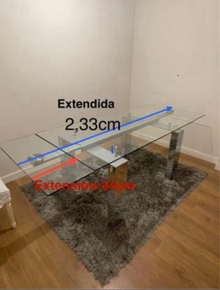 Mesa comedor extensible cristal y acero