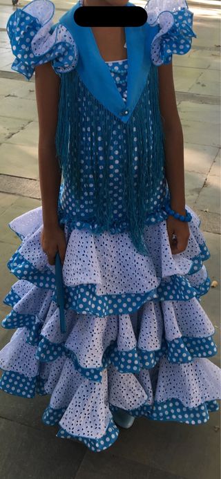 Vestido Flamenca Niña Talla 9 Turquesa