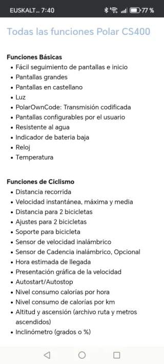 Polar CS400 Sensores y Wearlink