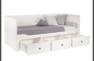 Cama individual blanca con cajones