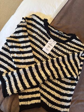 Jersey Zara Verano Rayas Beige/Negro Talla S