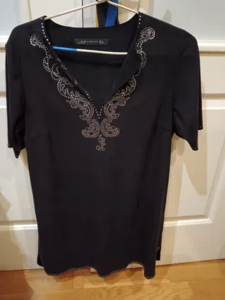 Vestido Zara negro antelina talla L