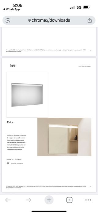 2 Espejos de Baño Roca con Luz LED