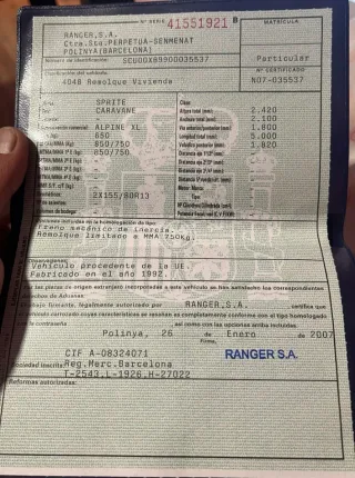 Caravana Sprite 750kg con documentación.